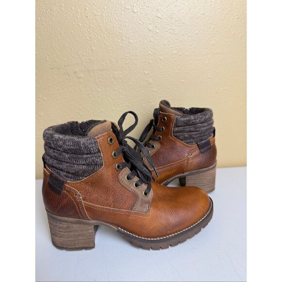 “Bullboxer Leather Lace-Up Ankle Boots Knit Collar Size 38 / US 7.5” - Picture 1 of 13